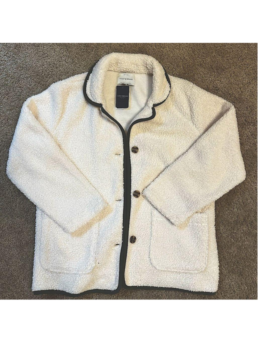Lucky Brand White Sherpa Button Up Jacket Small